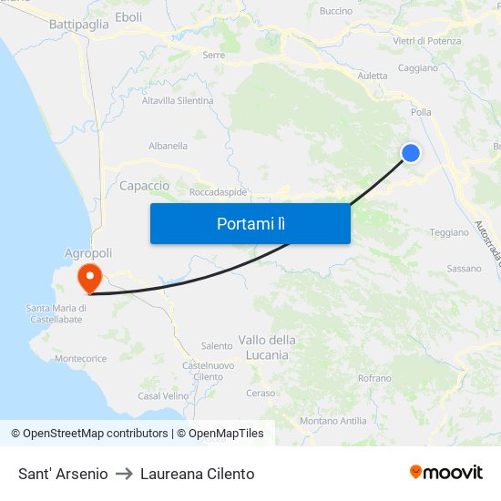 Sant' Arsenio to Laureana Cilento map
