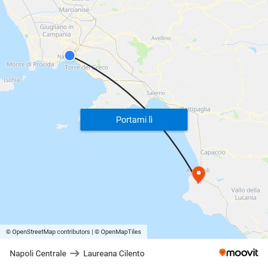 Napoli Centrale to Laureana Cilento map