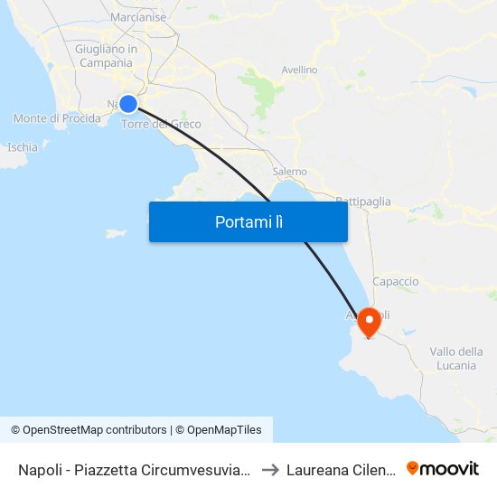 Napoli - Piazzetta Circumvesuviana to Laureana Cilento map