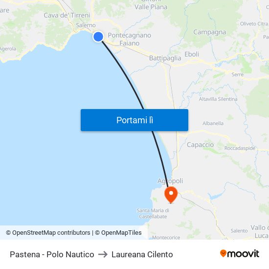 Pastena  - Polo Nautico to Laureana Cilento map