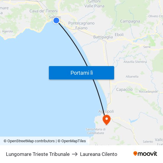 Lungomare Trieste Tribunale to Laureana Cilento map