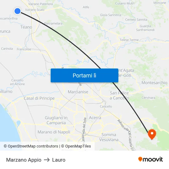 Marzano Appio to Lauro map