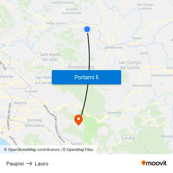 Paupisi to Lauro map