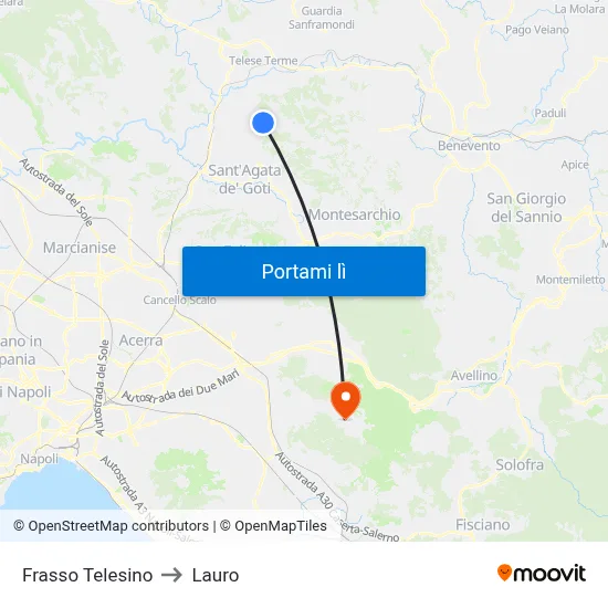 Frasso Telesino to Lauro map