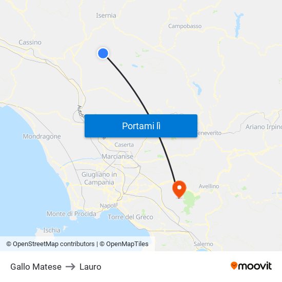 Gallo Matese to Lauro map