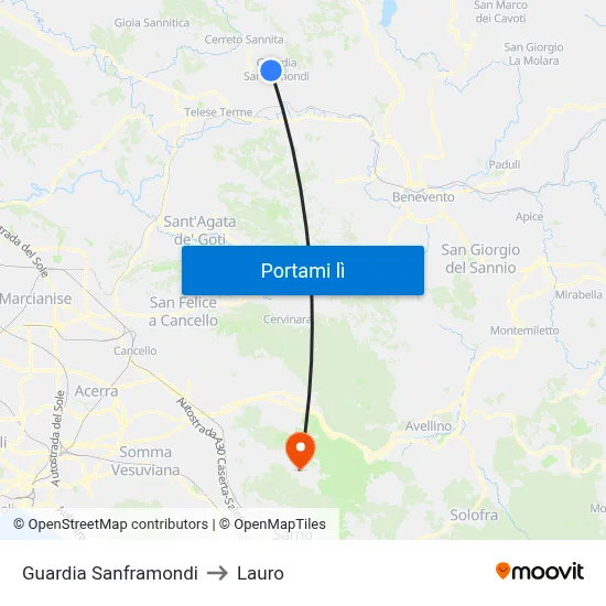 Guardia Sanframondi to Lauro map