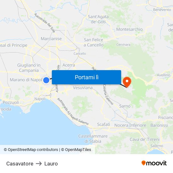 Casavatore to Lauro map