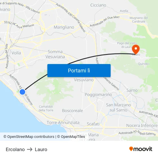 Ercolano to Lauro map