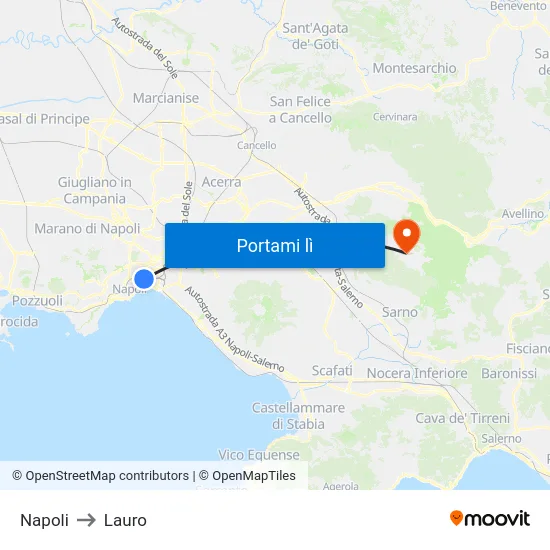 Napoli to Lauro map