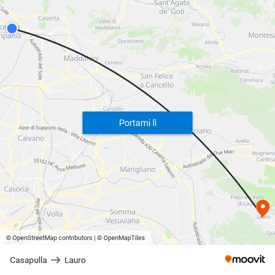 Casapulla to Lauro map