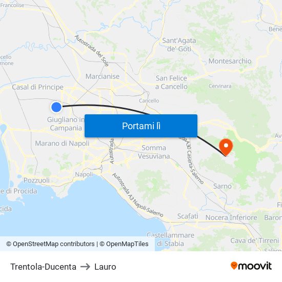 Trentola-Ducenta to Lauro map