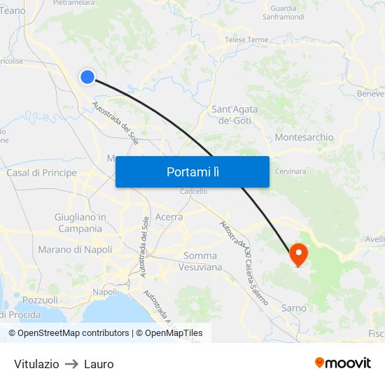 Vitulazio to Lauro map