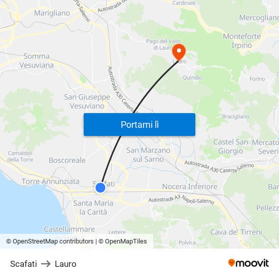 Scafati to Lauro map