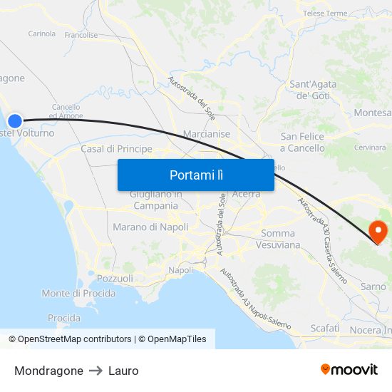 Mondragone to Lauro map