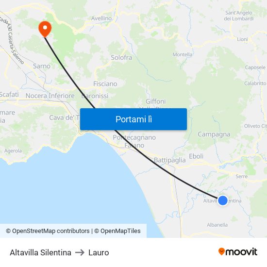 Altavilla Silentina to Lauro map