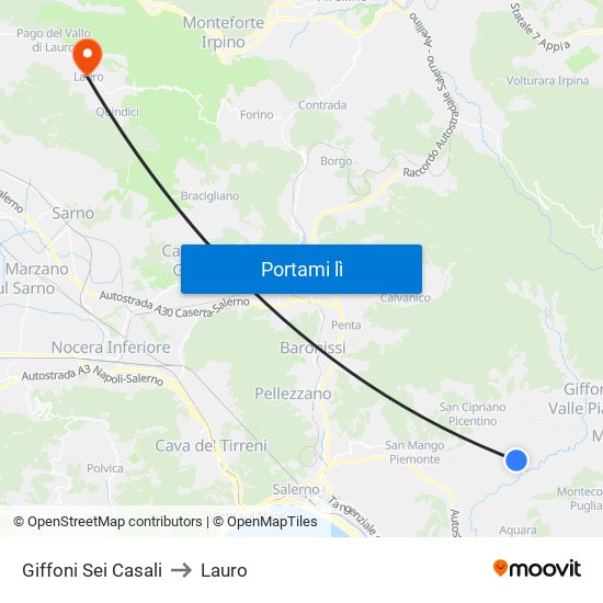 Giffoni Sei Casali to Lauro map