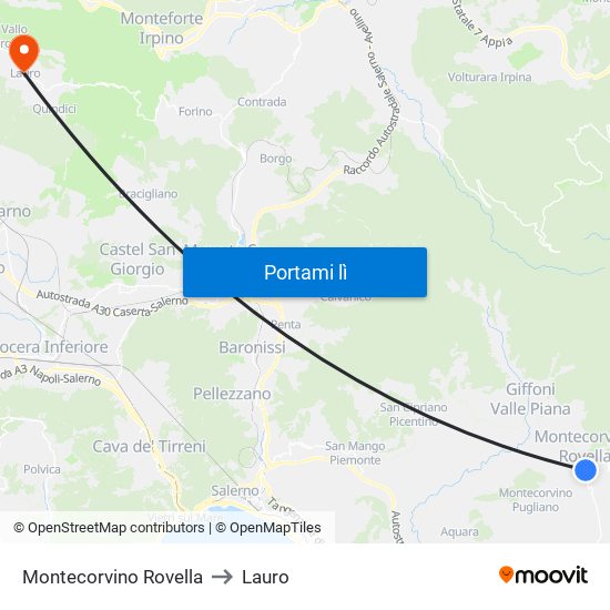 Montecorvino Rovella to Lauro map