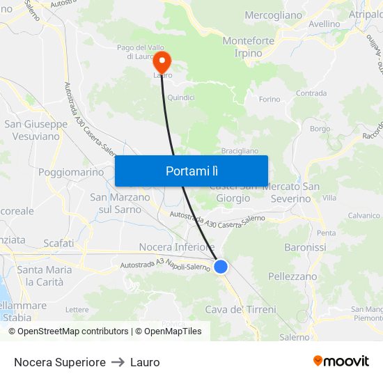 Nocera Superiore to Lauro map