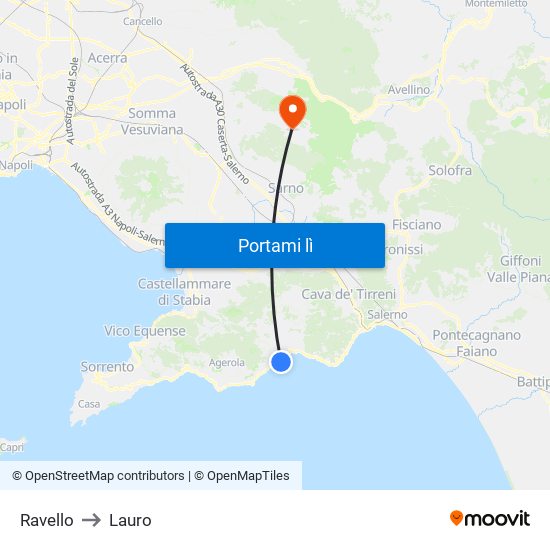 Ravello to Lauro map
