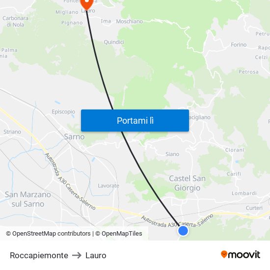 Roccapiemonte to Lauro map