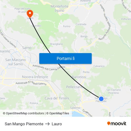 San Mango Piemonte to Lauro map