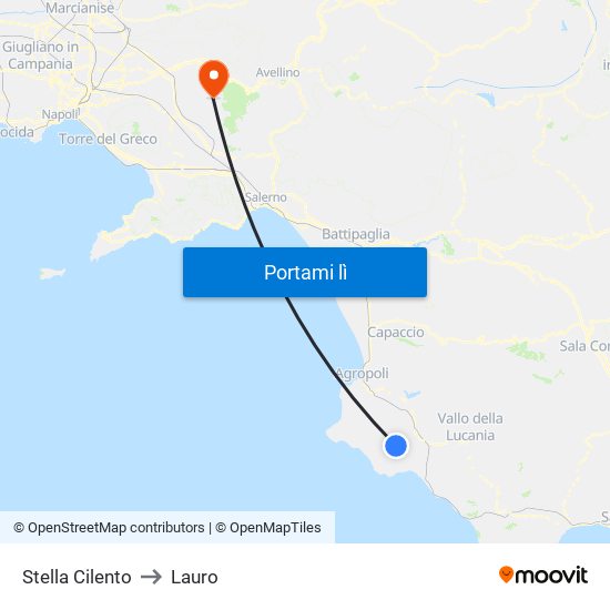 Stella Cilento to Lauro map