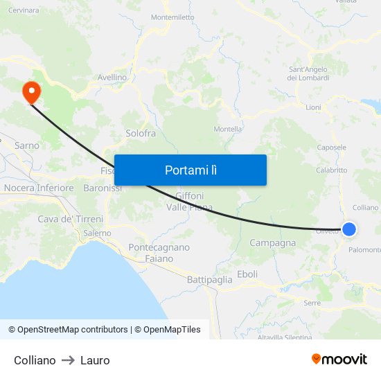 Colliano to Lauro map