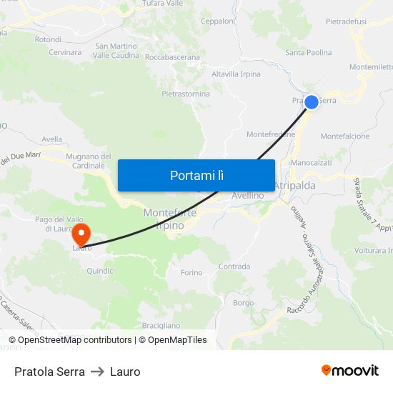 Pratola Serra to Lauro map