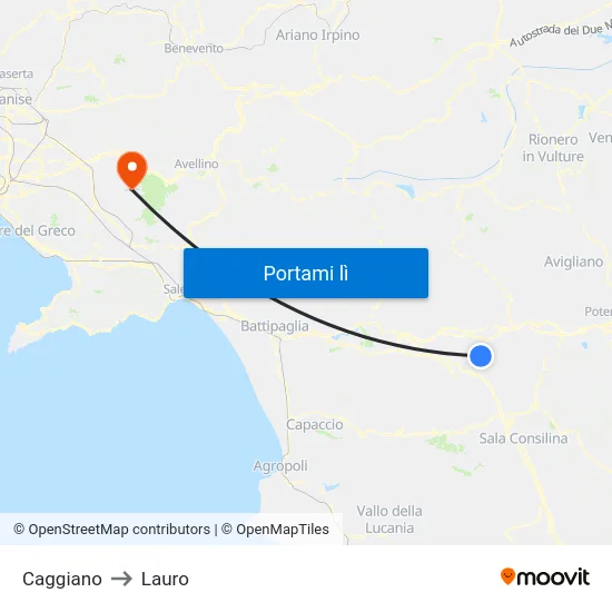 Caggiano to Lauro map