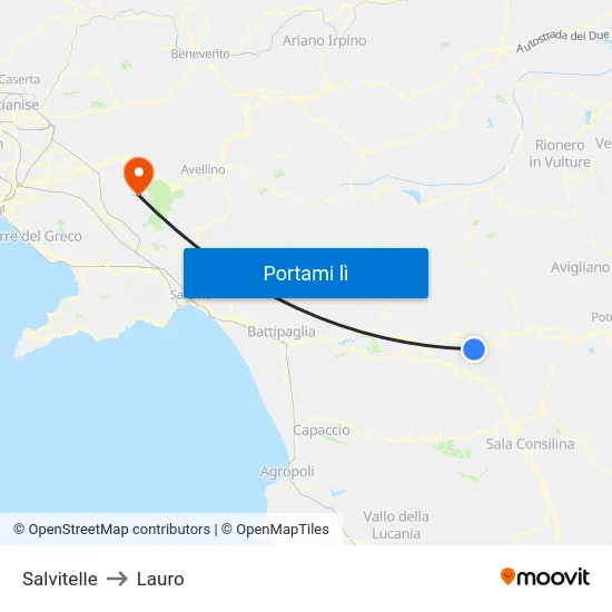 Salvitelle to Lauro map