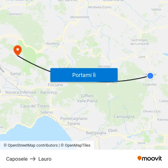 Caposele to Lauro map
