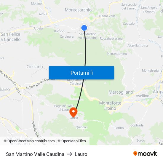 San Martino Valle Caudina to Lauro map