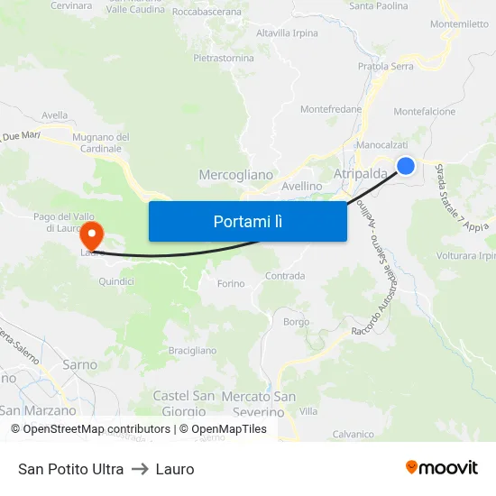 San Potito Ultra to Lauro map