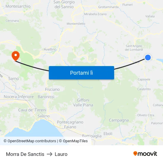 Morra De Sanctis to Lauro map