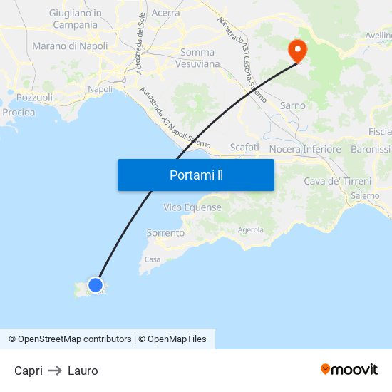 Capri to Lauro map