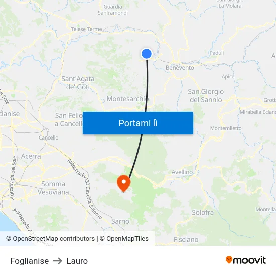 Foglianise to Lauro map