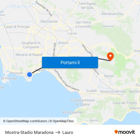 Mostra-Stadio Maradona to Lauro map