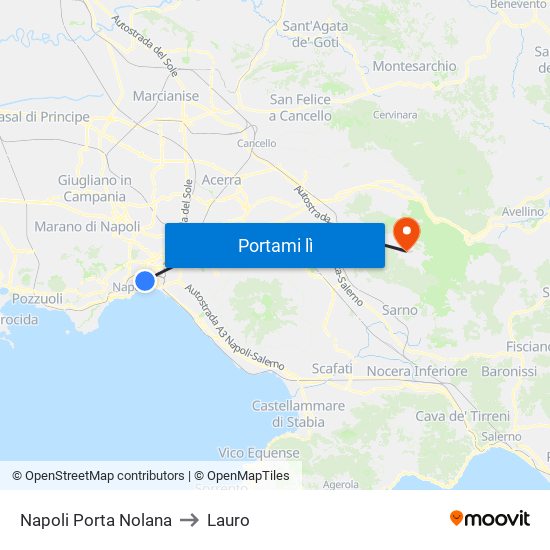 Napoli Porta Nolana to Lauro map