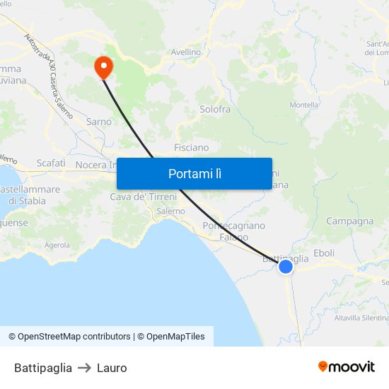 Battipaglia to Lauro map