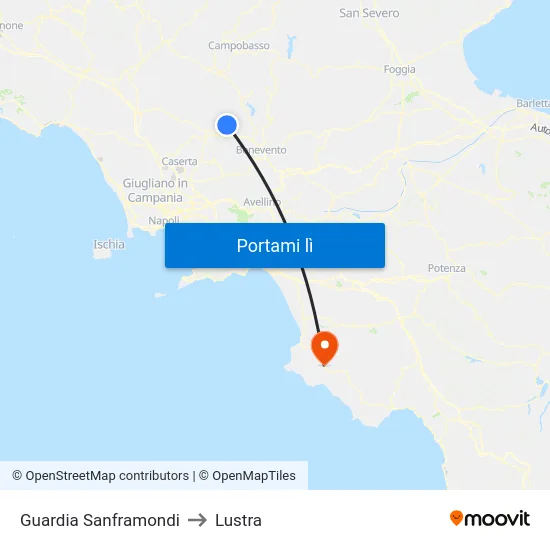 Guardia Sanframondi to Lustra map