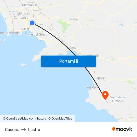 Casoria to Lustra map