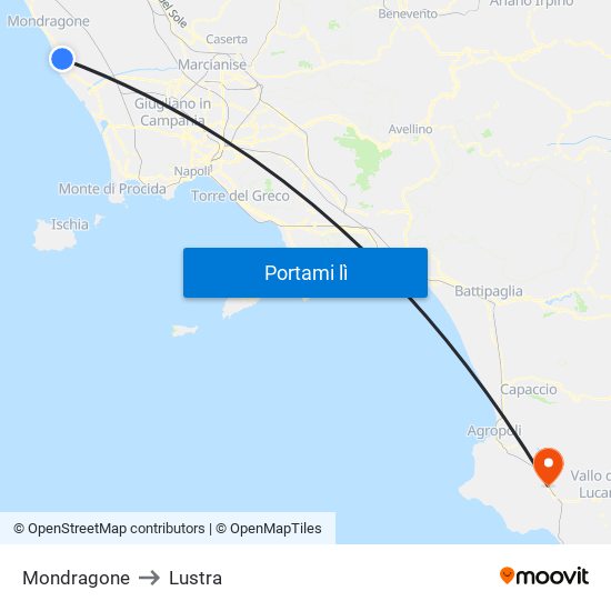 Mondragone to Lustra map