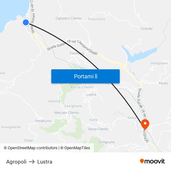 Agropoli to Lustra map