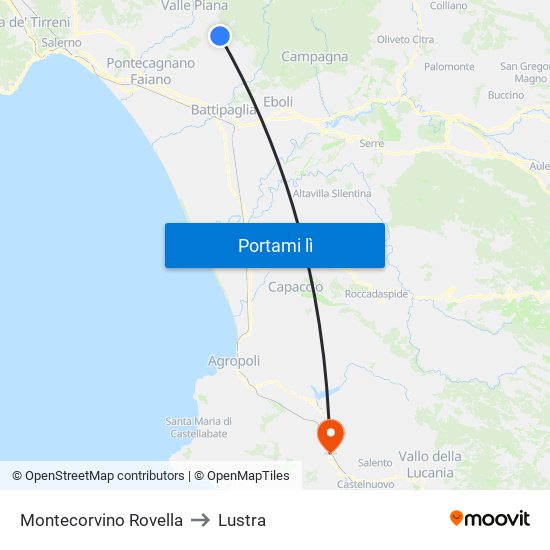 Montecorvino Rovella to Lustra map
