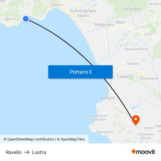 Ravello to Lustra map