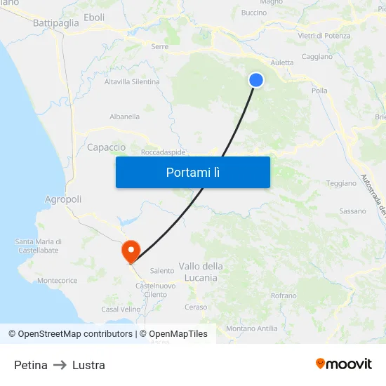 Petina to Lustra map