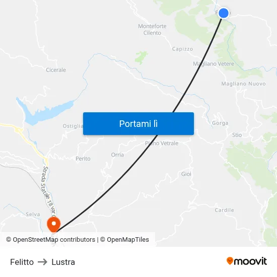 Felitto to Lustra map
