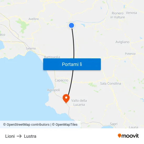 Lioni to Lustra map