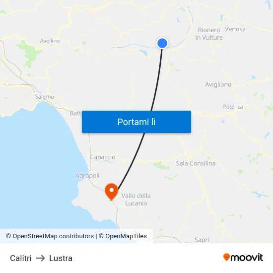 Calitri to Lustra map