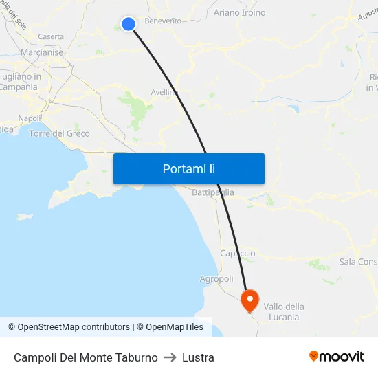 Campoli Del Monte Taburno to Lustra map